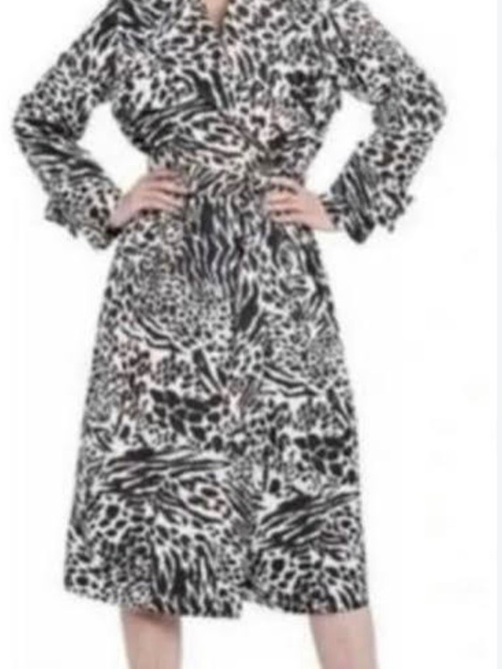 Black & White Animal-Print Trench Coat